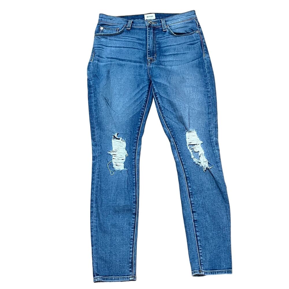 Hudson Barbara Ankle Jeans High Waist Super Skinny Women Size 28 Blue Distressed